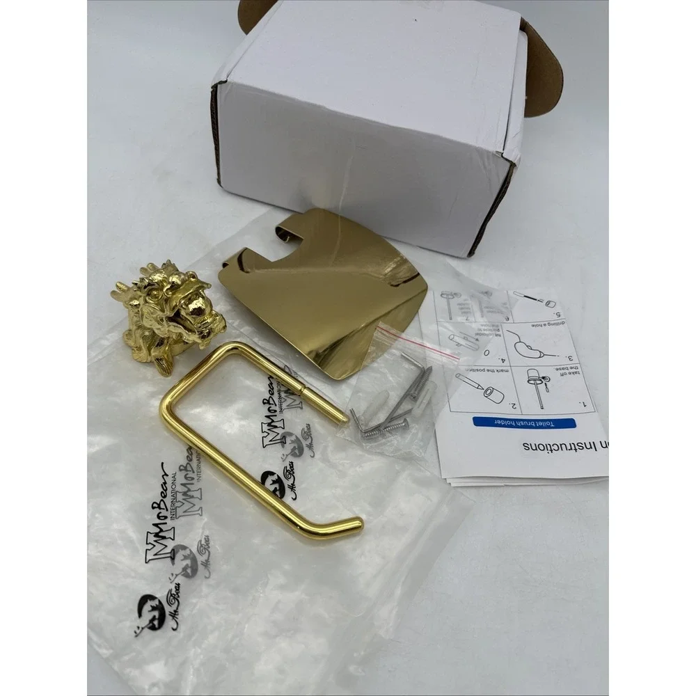 Metal Gold Tone Dragon Bath Toilet Paper Holder